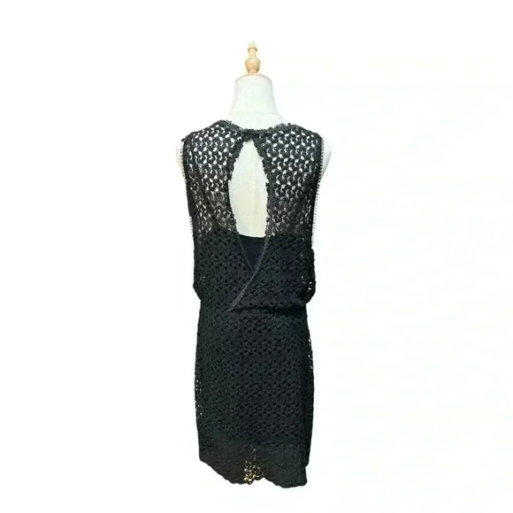 Free People Black Cut Out Crochet Pull Over Dress Size L - Picture 4 of 6